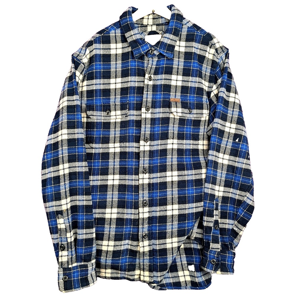Orvis Men's Plaid Heavyweight Flannel Shirt Jacket Shacket Blue Pockets Size M